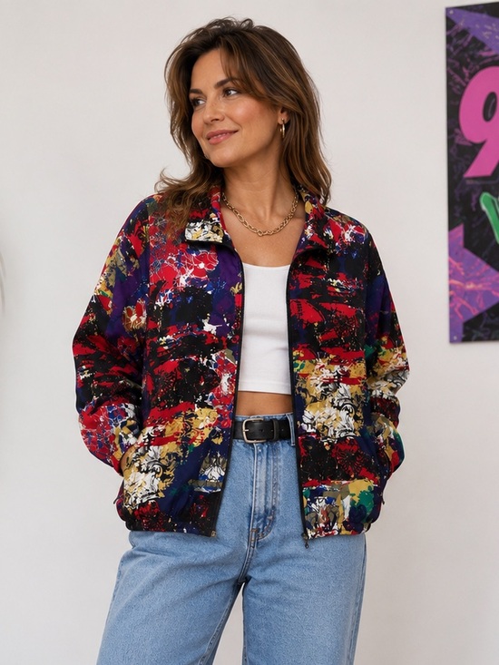 Koret Jackets & Blazers - Vintage‎ Koret Jacket Women's Medium Full Zip Windbreaker Abstract Art Print Red